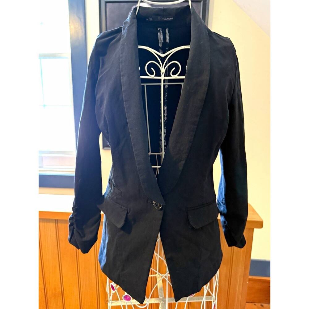 maurices Women’s Black Button Front Collared Long Sleeve Blazer Jacket M